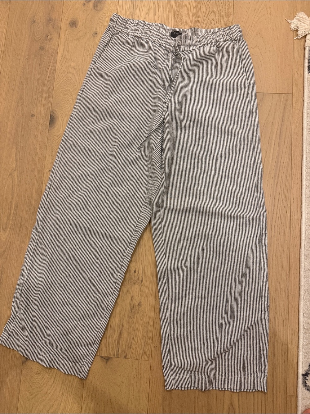 J. Crew Blue and White Striped Seersucker Wide-Leg Pants